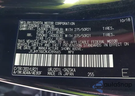 2019 Lexus Lx 570 Three-Row z USA, uszkodzony, nr VIN JTJHY7AX2K4289665